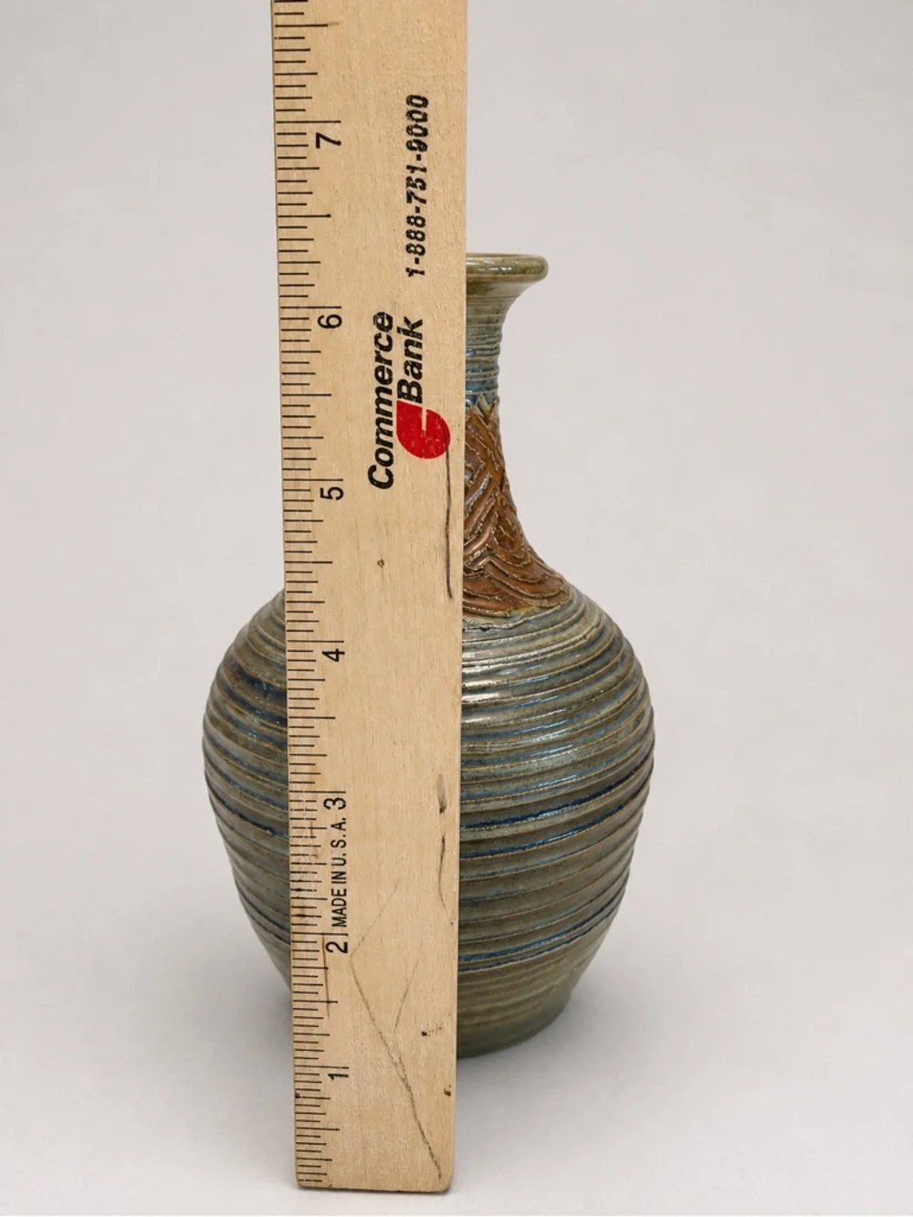 Vintage 1980 Signed Studio Pottery Vase Hand Thrown Ribbed Art Pottery 6.5”